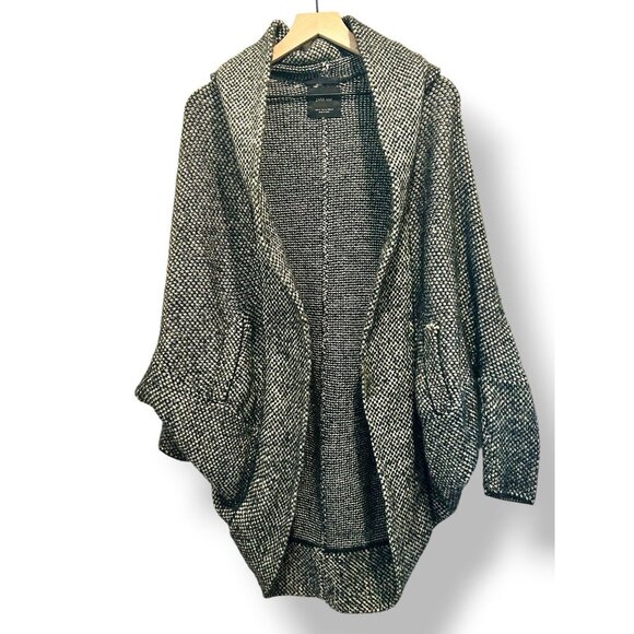 Zara Knit Oversized Hood Dolman Cardigan Sweater Black White Textured Boho Cozy - Picture 1 of 15